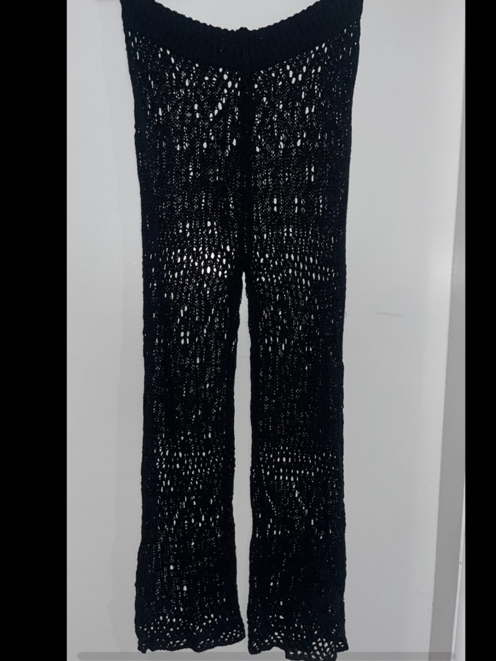Black Crochet Wide-Leg Pants